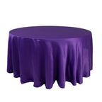 Lamour Satin 120" Round Tablecloth Purple - Seamless Table Cover with Soft Tempered Sheen - Bell Racket Store