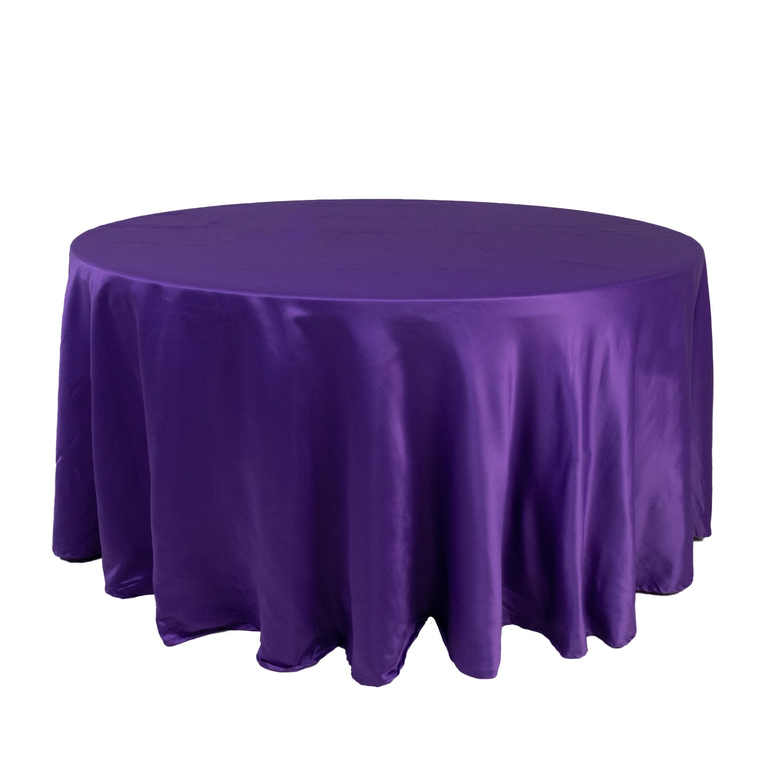 Lamour Satin 120" Round Tablecloth Purple - Seamless Table Cover with Soft Tempered Sheen - Bell Racket Store