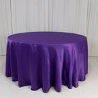 Lamour Satin 120" Round Tablecloth Purple - Seamless Table Cover with Soft Tempered Sheen - Bell Racket Store