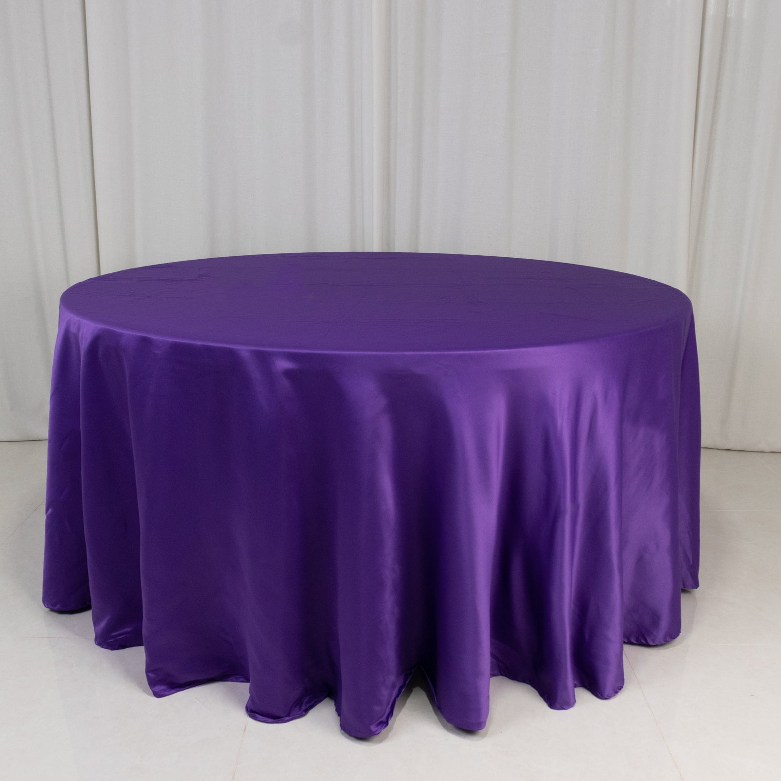 Lamour Satin 120" Round Tablecloth Purple - Seamless Table Cover with Soft Tempered Sheen - Bell Racket Store