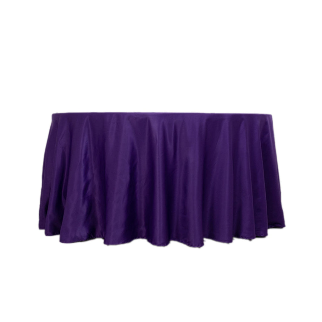 Lamour Satin 120" Round Tablecloth Purple - Seamless Table Cover with Soft Tempered Sheen - Bell Racket Store