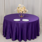 Lamour Satin 120" Round Tablecloth Purple - Seamless Table Cover with Soft Tempered Sheen - Bell Racket Store