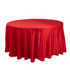 Lamour Satin 120" Round Tablecloth Red - Seamless Table Cover with Soft Tempered Sheen - Bell Racket Store
