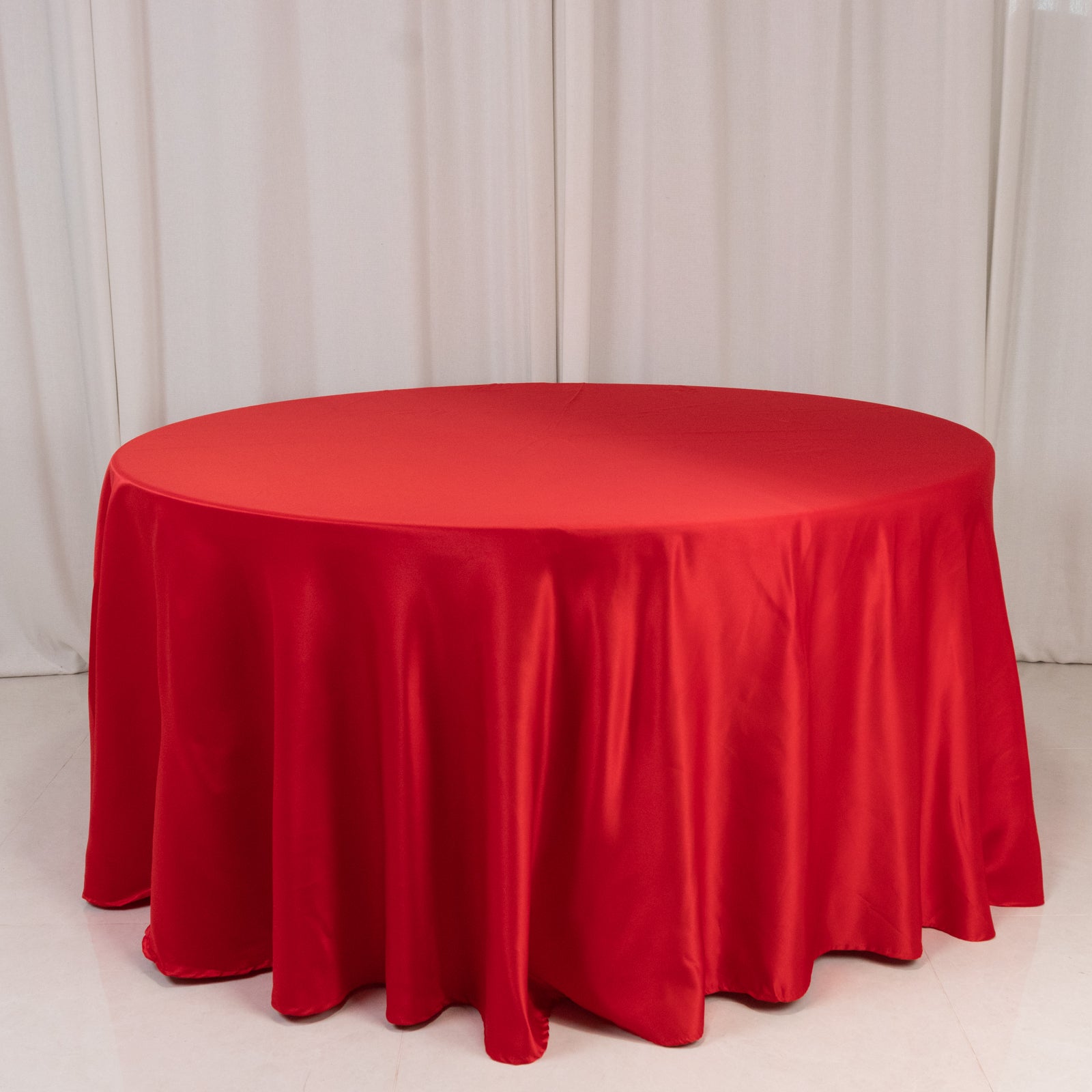 Lamour Satin 120" Round Tablecloth Red - Seamless Table Cover with Soft Tempered Sheen - Bell Racket Store