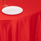 Lamour Satin 120" Round Tablecloth Red - Seamless Table Cover with Soft Tempered Sheen - Bell Racket Store