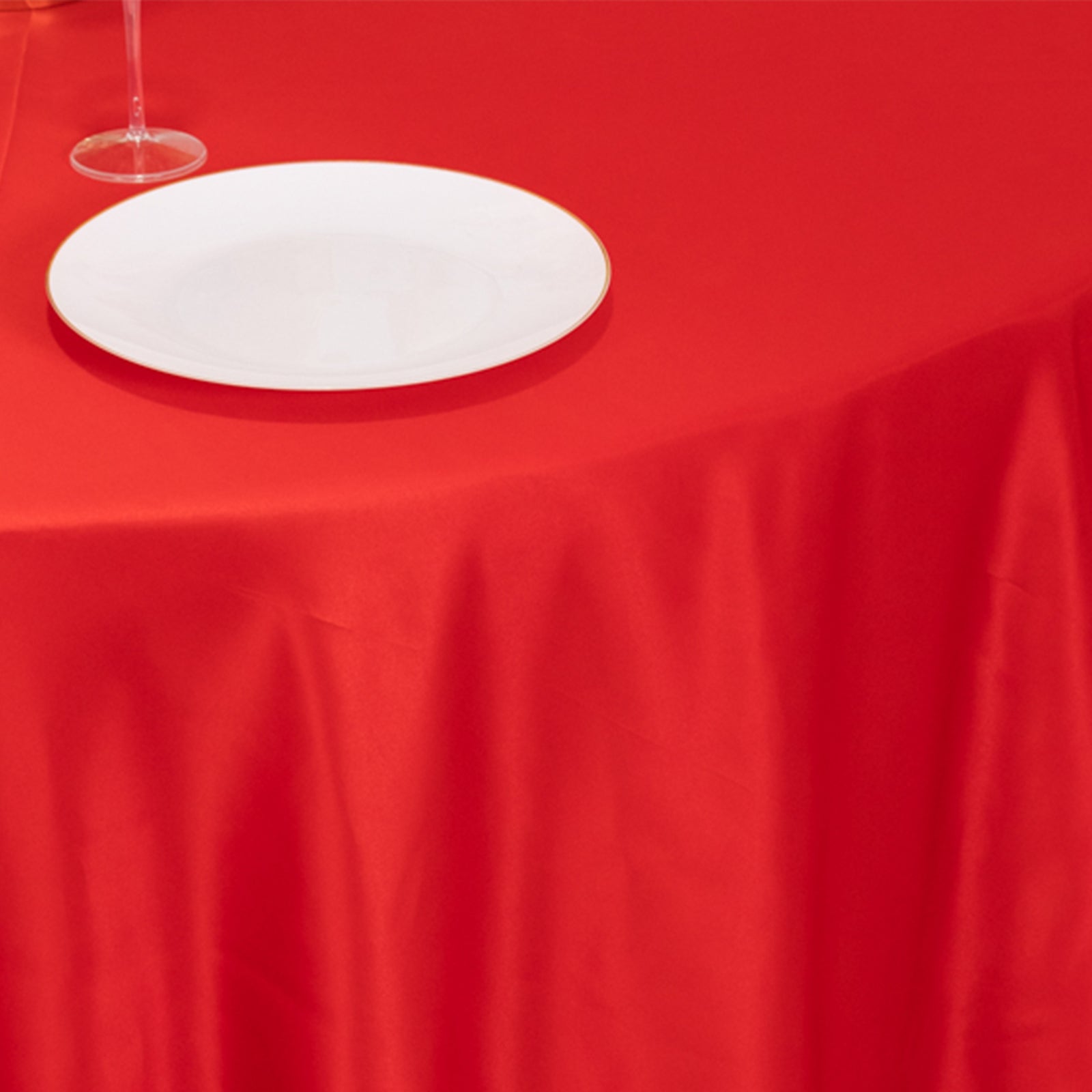 Lamour Satin 120" Round Tablecloth Red - Seamless Table Cover with Soft Tempered Sheen - Bell Racket Store