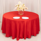 Lamour Satin 120" Round Tablecloth Red - Seamless Table Cover with Soft Tempered Sheen - Bell Racket Store