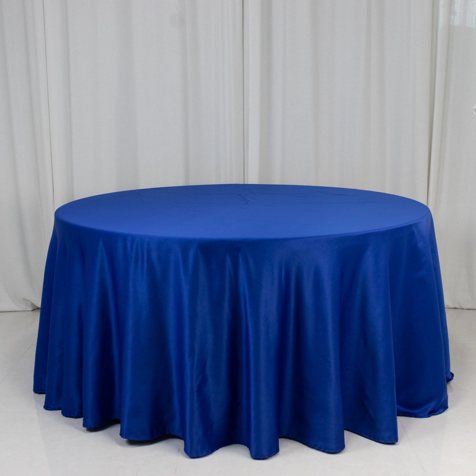 Lamour Satin 120" Round Tablecloth Royal Blue - Seamless Table Cover with Soft Tempered Sheen - Bell Racket Store