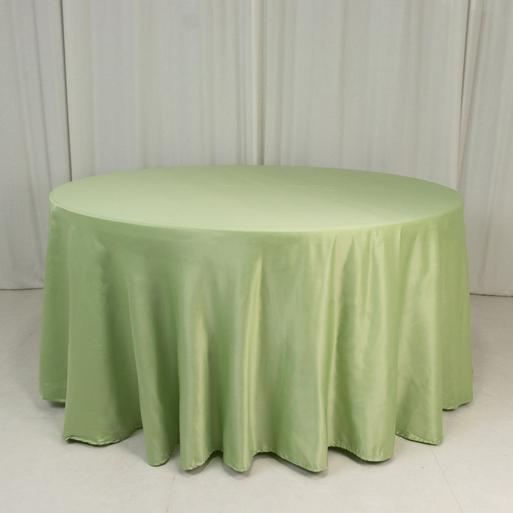 Lamour Satin 120" Round Tablecloth Sage Green - Seamless Table Cover with Soft Tempered Sheen - Bell Racket Store