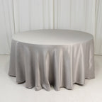 Lamour Satin 120" Round Tablecloth Silver - Seamless Table Cover with Soft Tempered Sheen - Bell Racket Store