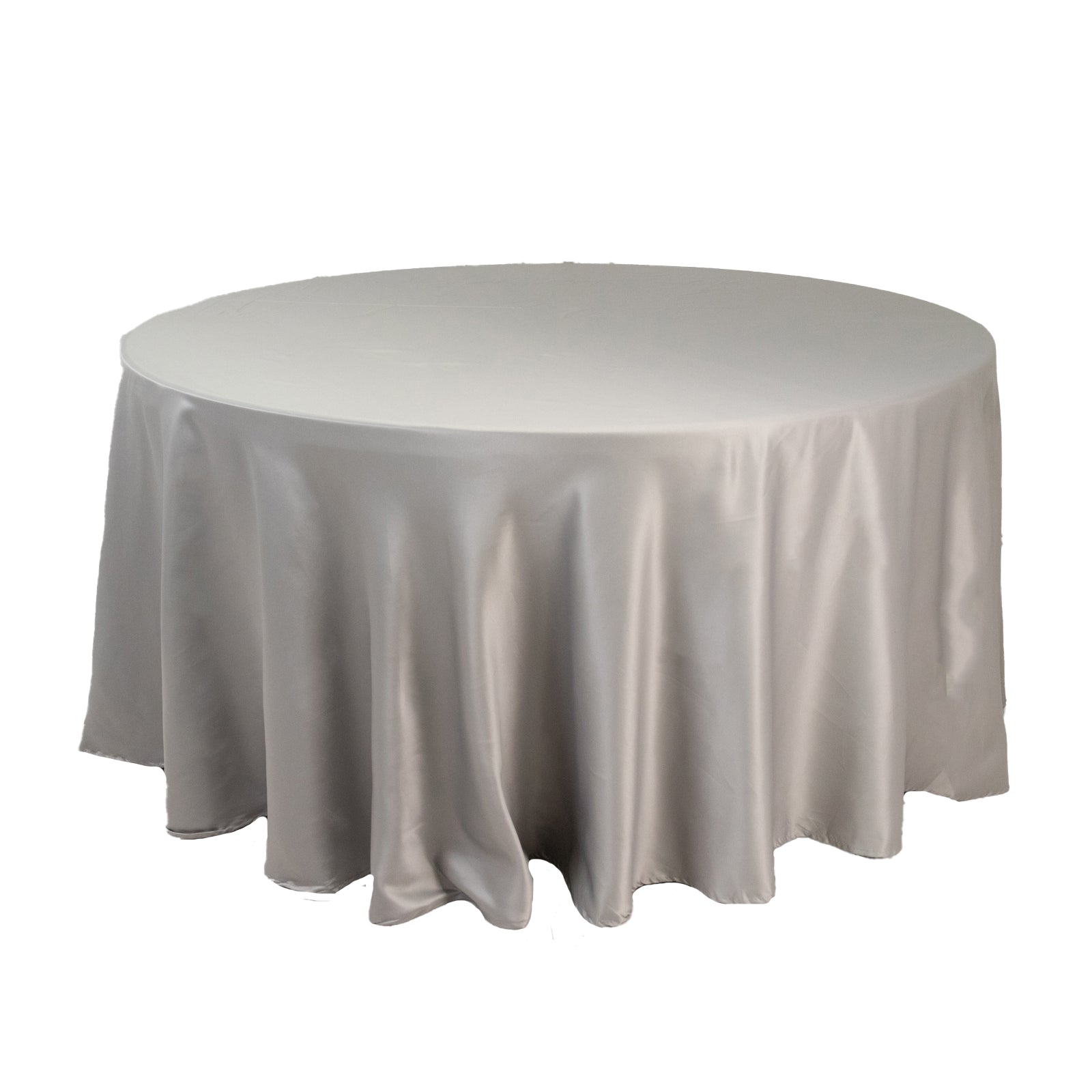 Lamour Satin 120" Round Tablecloth Silver - Seamless Table Cover with Soft Tempered Sheen - Bell Racket Store