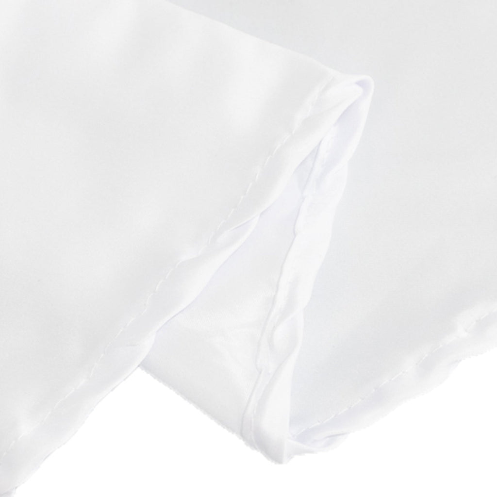 Lamour Satin 120" Round Tablecloth White - Seamless Table Cover with Soft Tempered Sheen for Upscale Gatherings - Bell Racket Store