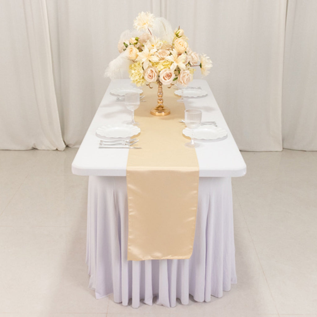 Lamour Satin 12"x108" Table Runner Beige - Smooth & Lustrous Finish - Bell Racket Store