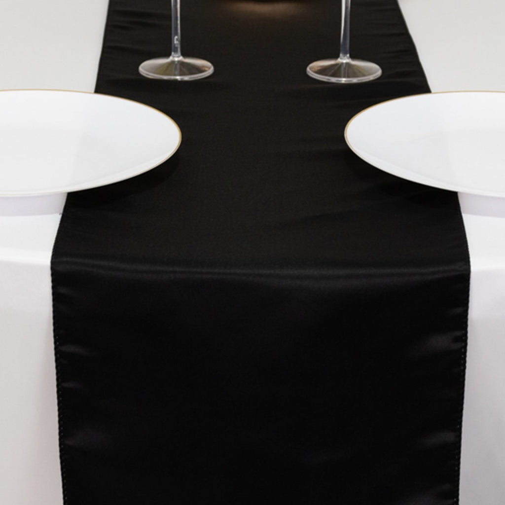 Lamour Satin 12"x108" Table Runner Black - Smooth & Lustrous Finish - Bell Racket Store