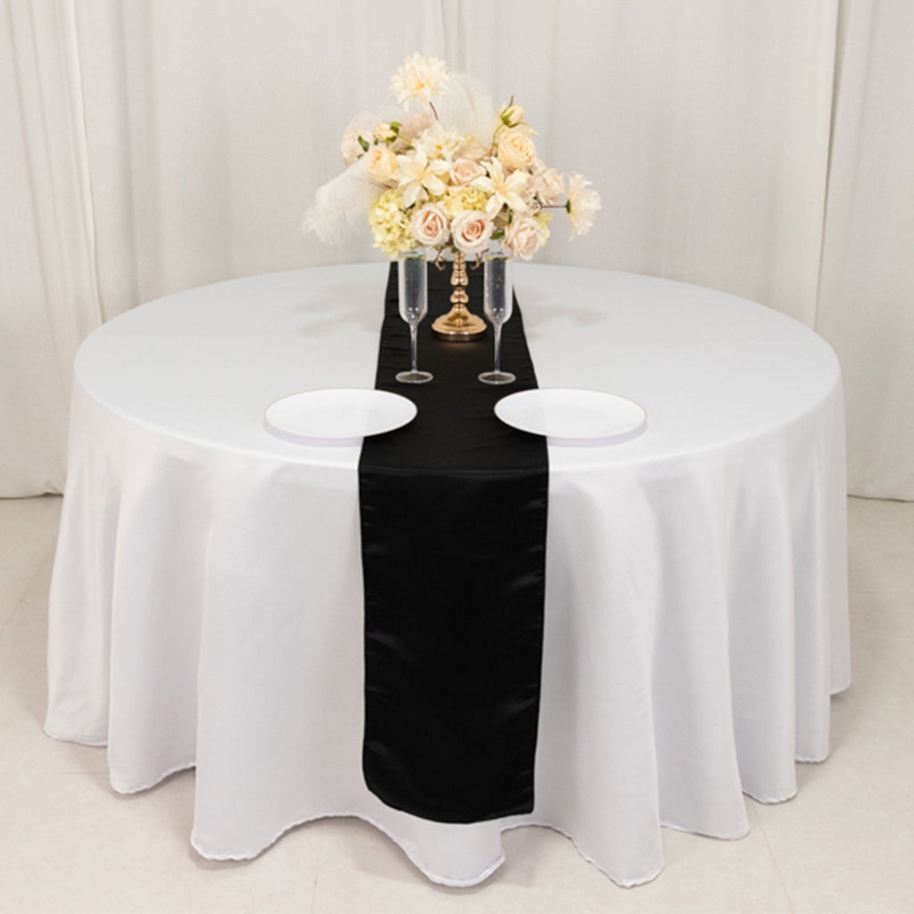 Lamour Satin 12"x108" Table Runner Black - Smooth & Lustrous Finish - Bell Racket Store