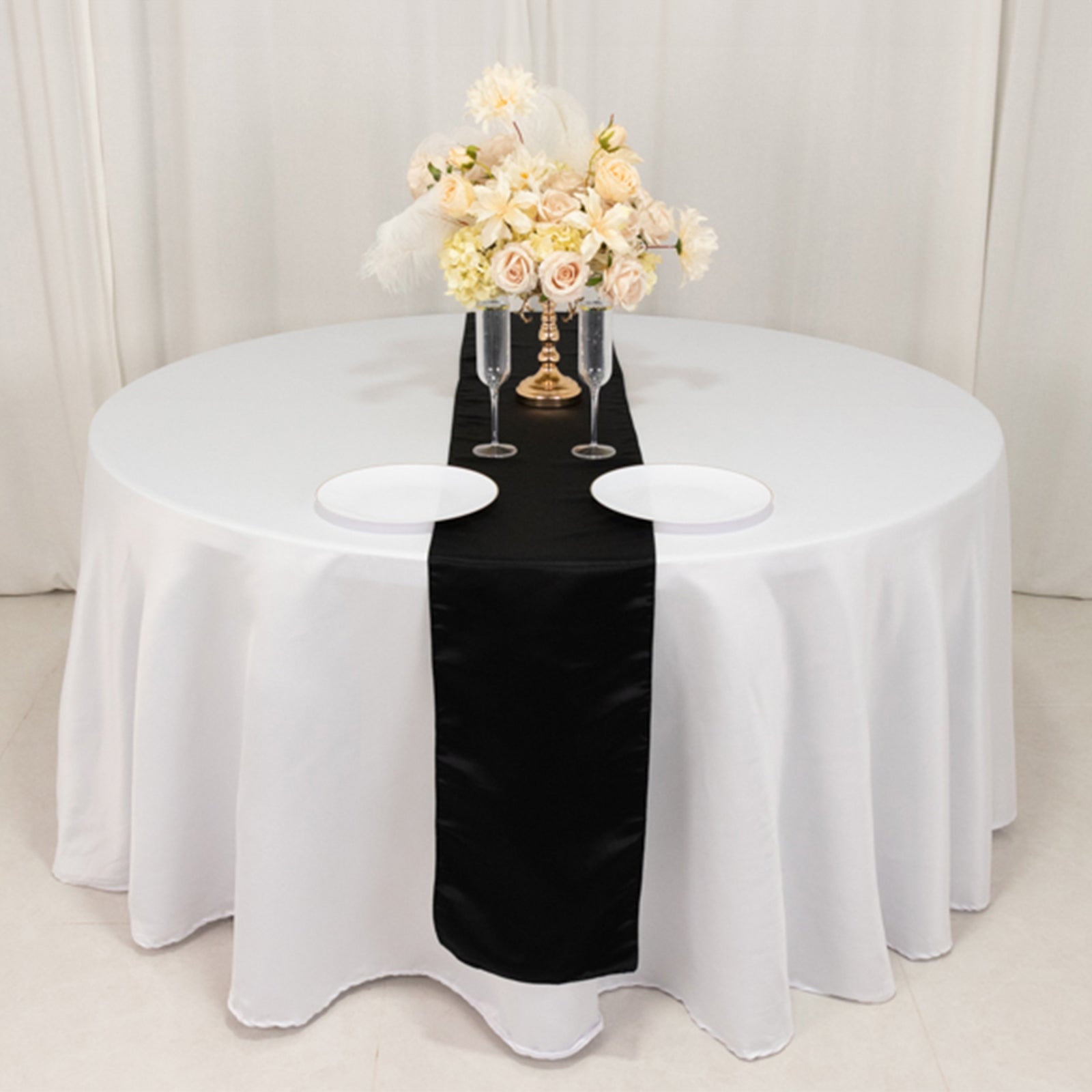 Lamour Satin 12"x108" Table Runner Black - Smooth & Lustrous Finish - Bell Racket Store