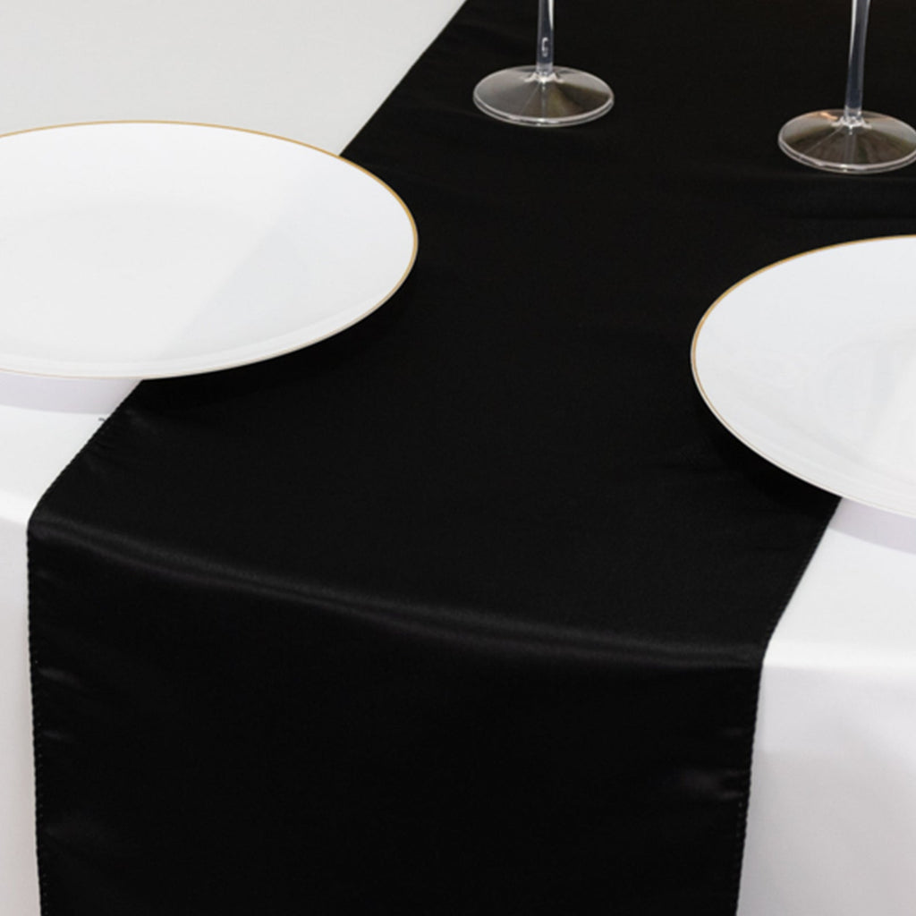 Lamour Satin 12"x108" Table Runner Black - Smooth & Lustrous Finish - Bell Racket Store
