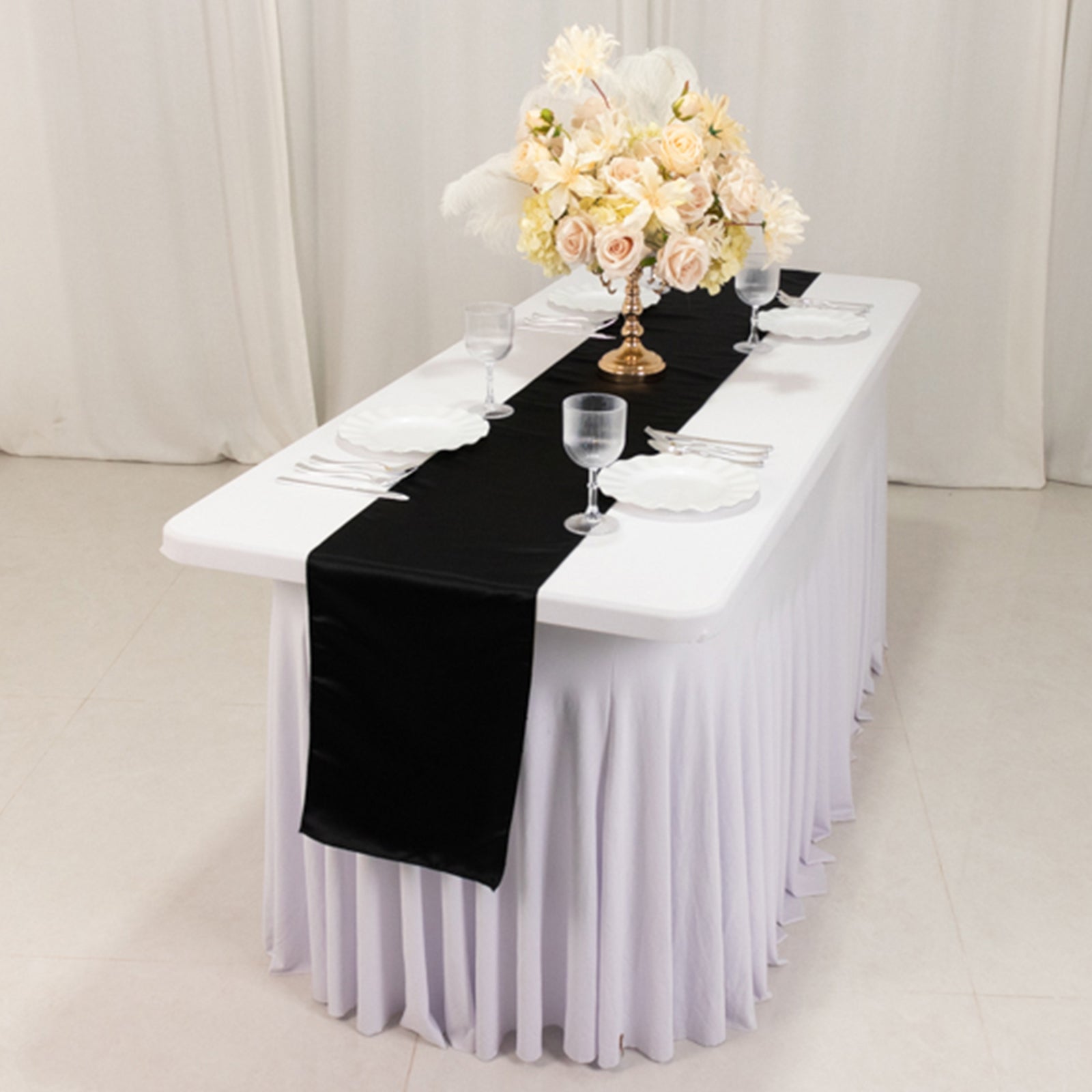 Lamour Satin 12"x108" Table Runner Black - Smooth & Lustrous Finish - Bell Racket Store