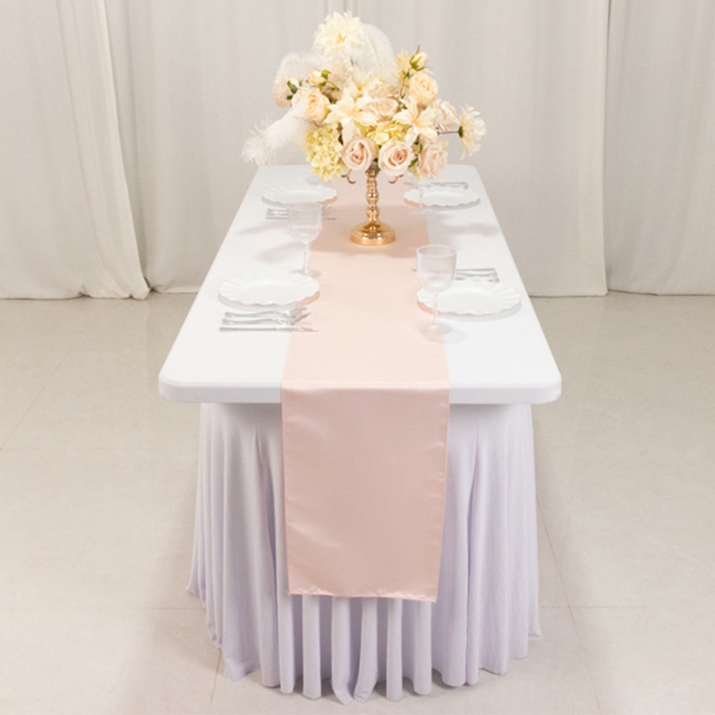 Lamour Satin 12"x108" Table Runner Blush - Smooth & Lustrous Finish - Bell Racket Store