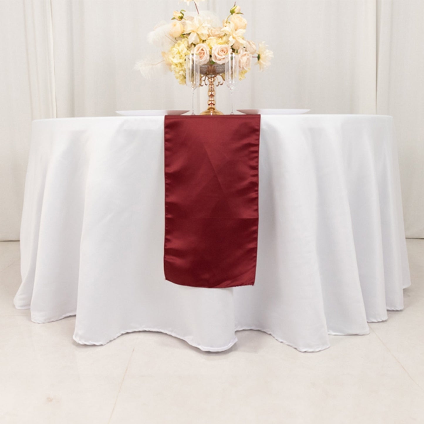 Lamour Satin 12"x108" Table Runner Burgundy - Smooth & Lustrous Finish - Bell Racket Store