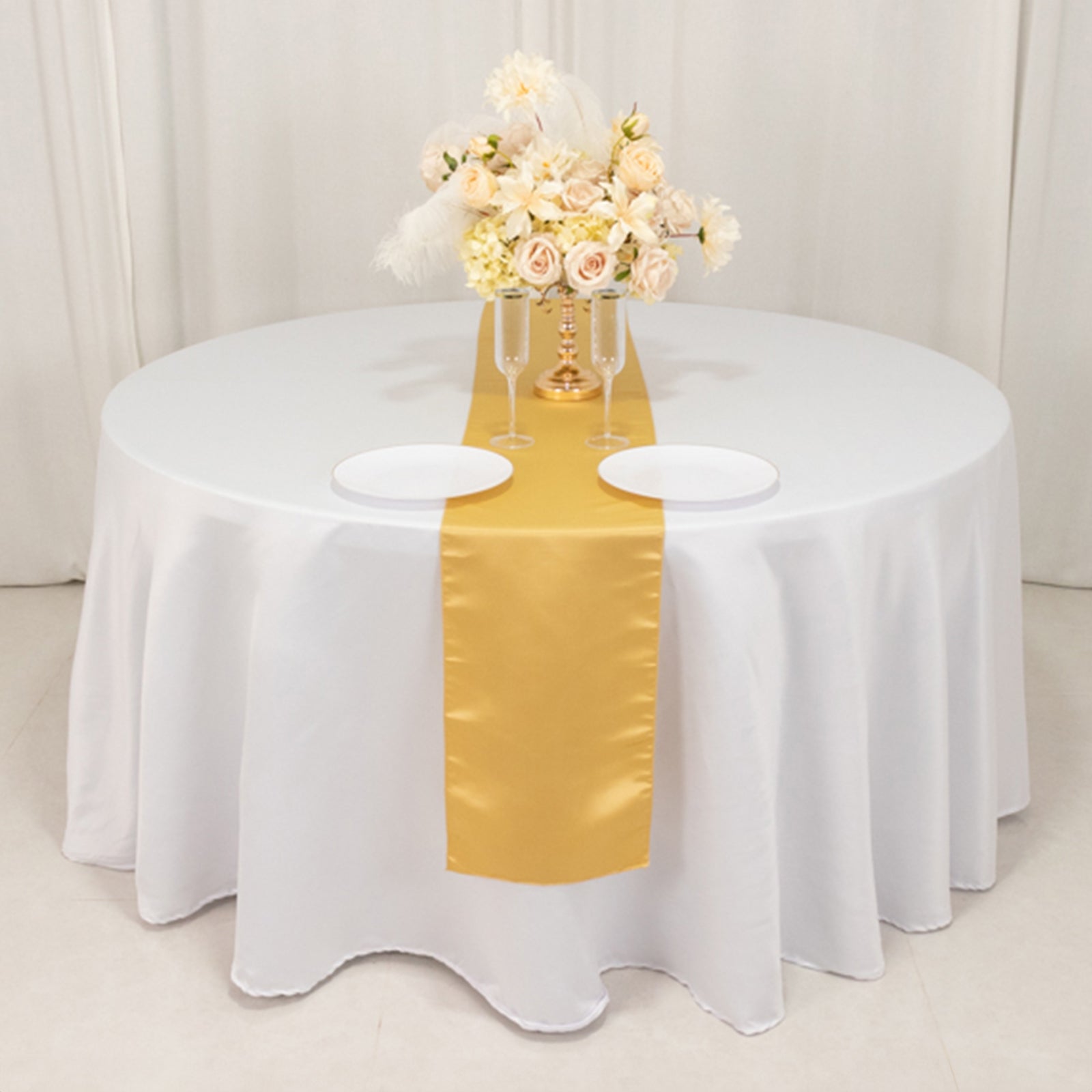 Lamour Satin 12"x108" Table Runner Champagne - Smooth & Lustrous Finish - Bell Racket Store