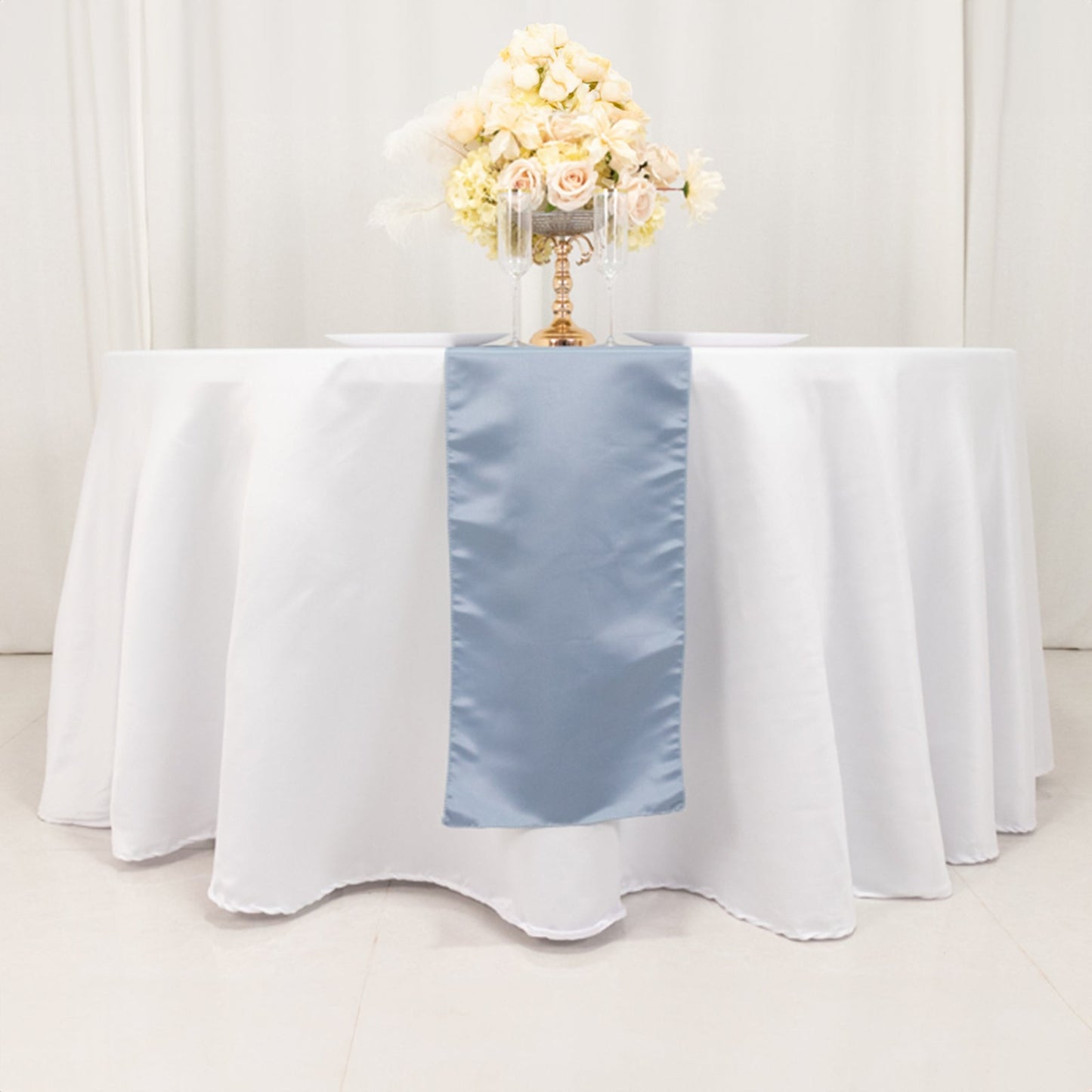 Lamour Satin 12"x108" Table Runner Dusty Blue - Smooth & Lustrous Finish - Bell Racket Store