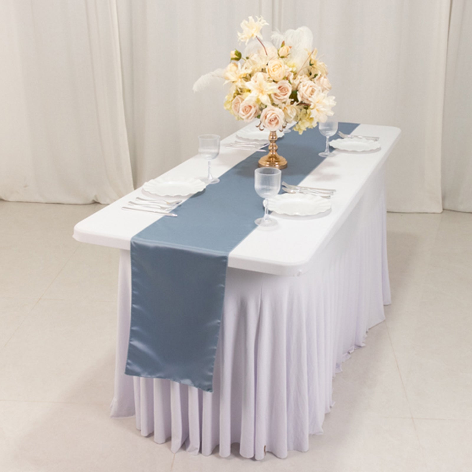 Lamour Satin 12"x108" Table Runner Dusty Blue - Smooth & Lustrous Finish - Bell Racket Store