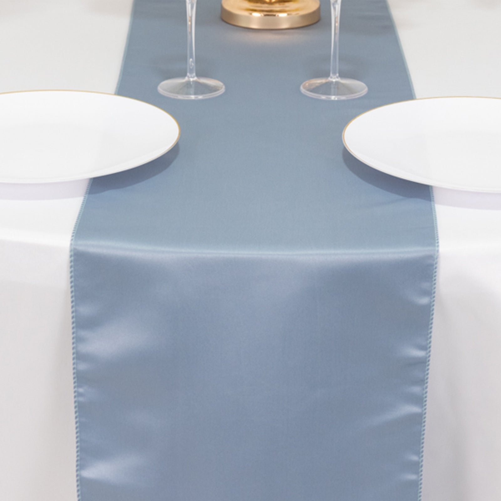 Lamour Satin 12"x108" Table Runner Dusty Blue - Smooth & Lustrous Finish - Bell Racket Store