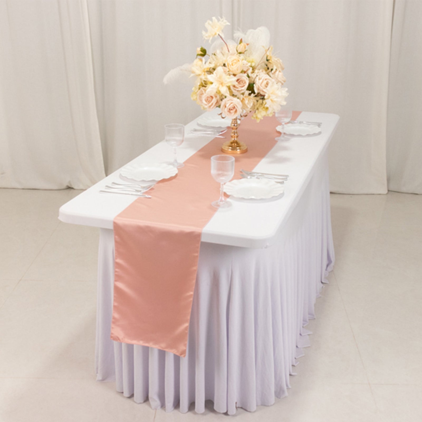 Lamour Satin 12"x108" Table Runner Dusty Rose - Smooth & Lustrous Finish - Bell Racket Store