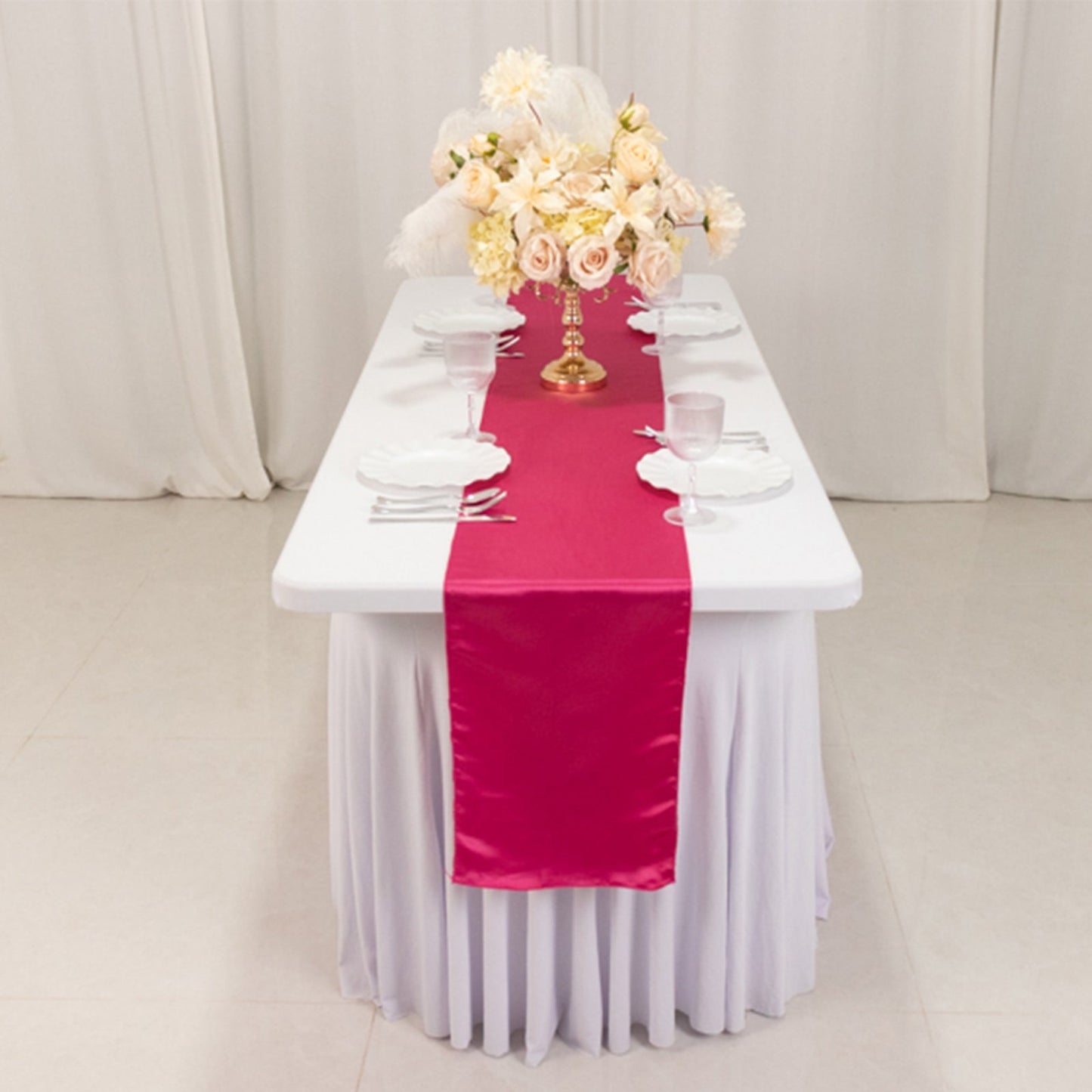 Lamour Satin 12"x108" Table Runner Fuchsia - Smooth & Lustrous Finish - Bell Racket Store