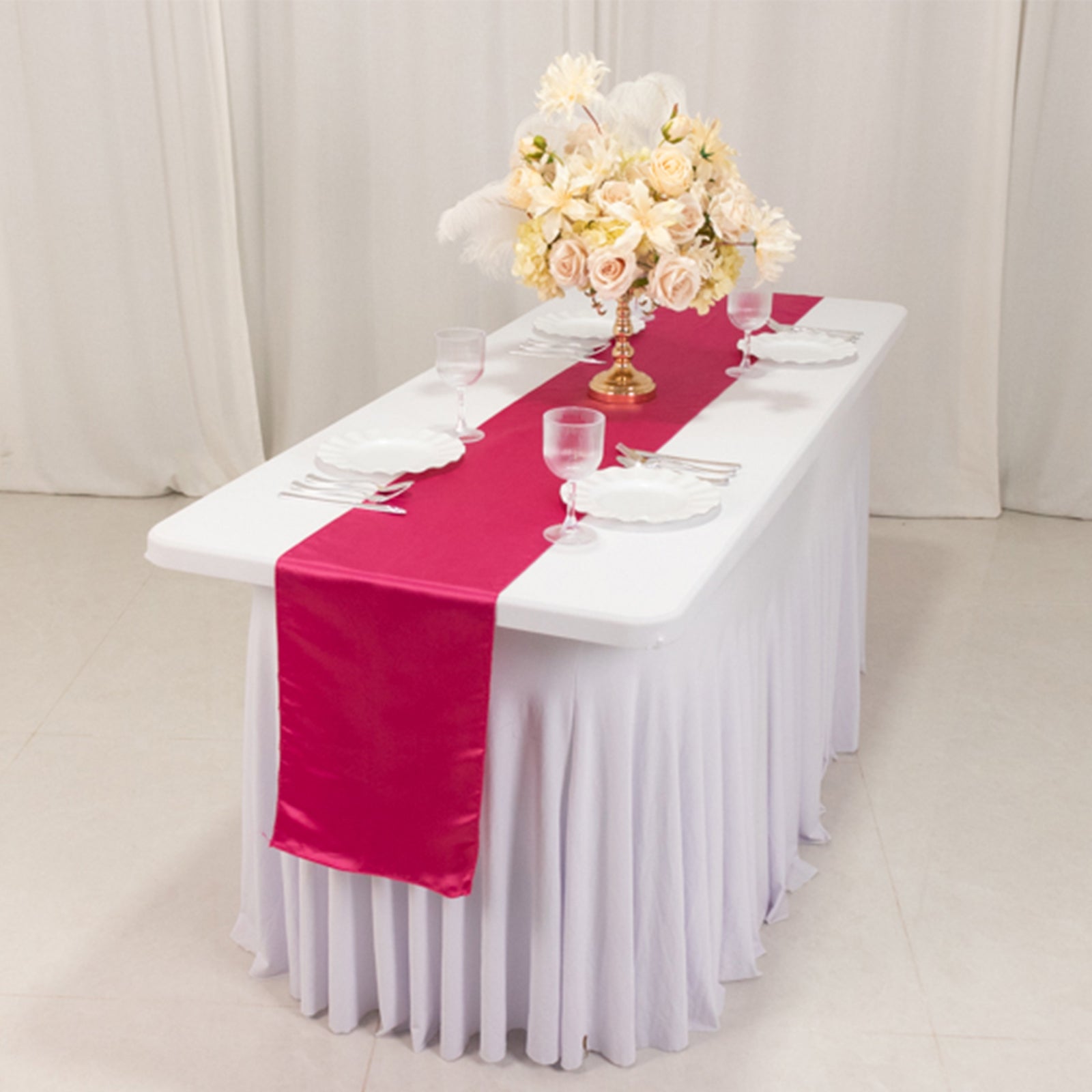 Lamour Satin 12"x108" Table Runner Fuchsia - Smooth & Lustrous Finish - Bell Racket Store