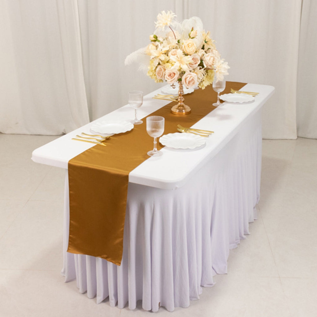 Lamour Satin 12"x108" Table Runner Gold - Smooth & Lustrous Wedding Decor - Bell Racket Store