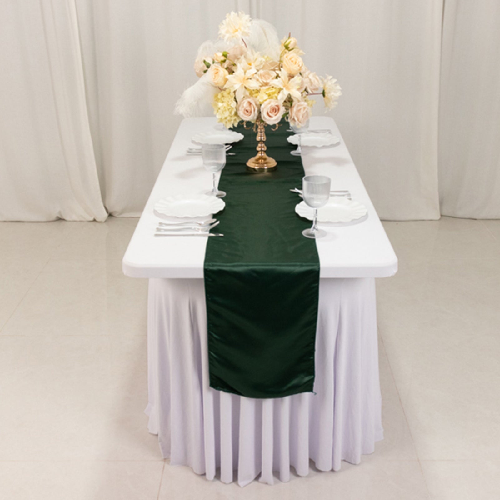 Lamour Satin 12"x108" Table Runner Hunter Emerald Green - Smooth & Lustrous Finish - Bell Racket Store