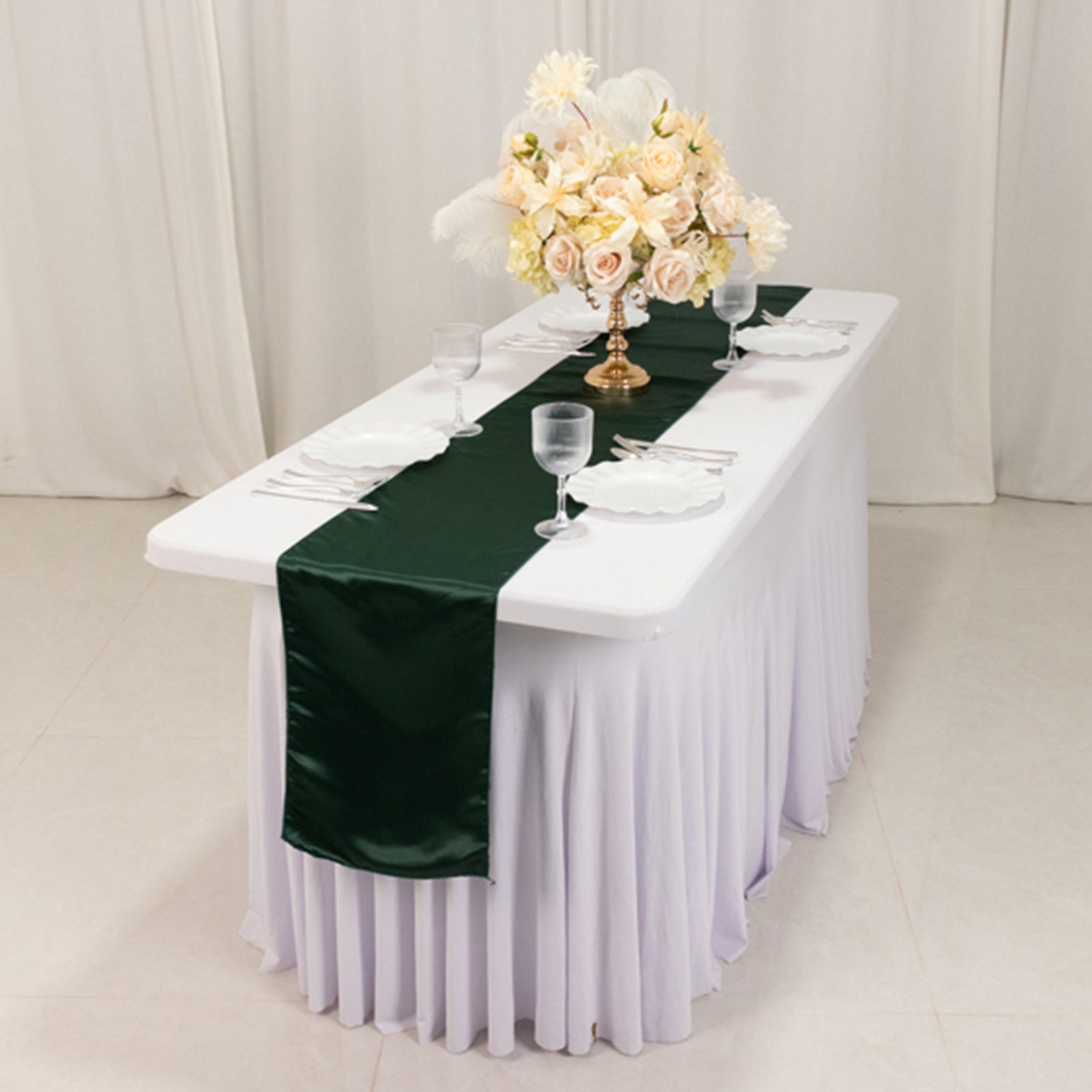 Lamour Satin 12"x108" Table Runner Hunter Emerald Green - Smooth & Lustrous Finish - Bell Racket Store