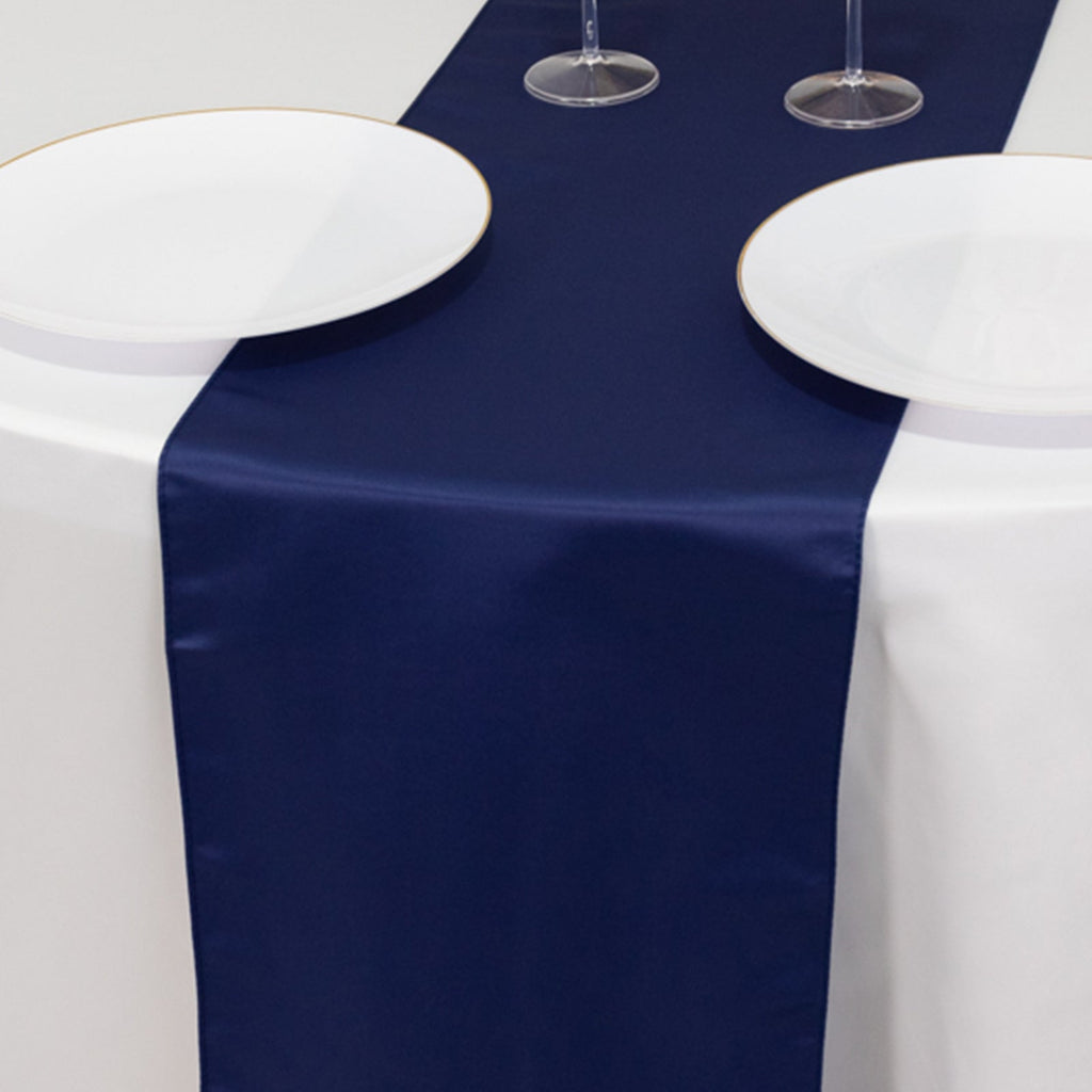 Lamour Satin 12"x108" Table Runner Navy Blue - Smooth & Lustrous Finish - Bell Racket Store