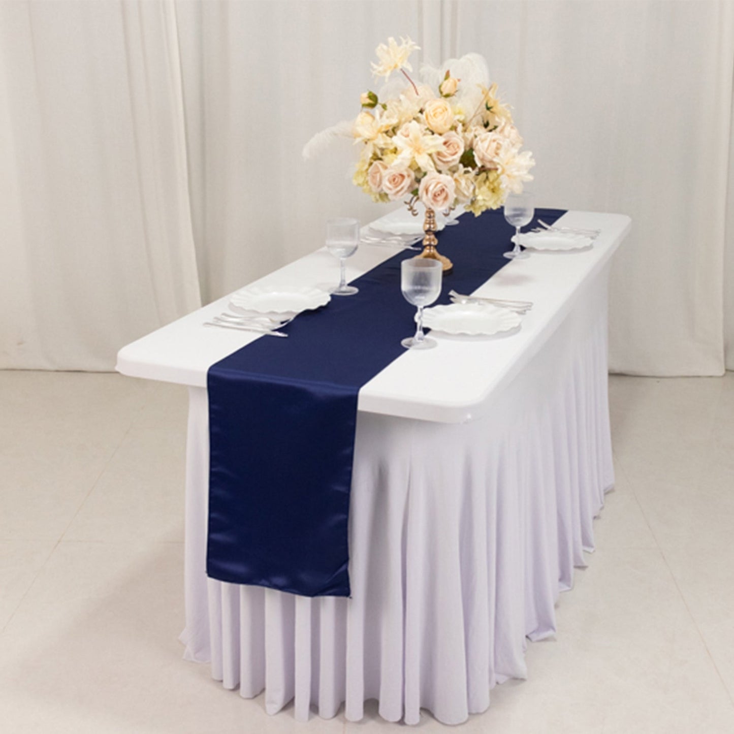 Lamour Satin 12"x108" Table Runner Navy Blue - Smooth & Lustrous Finish - Bell Racket Store