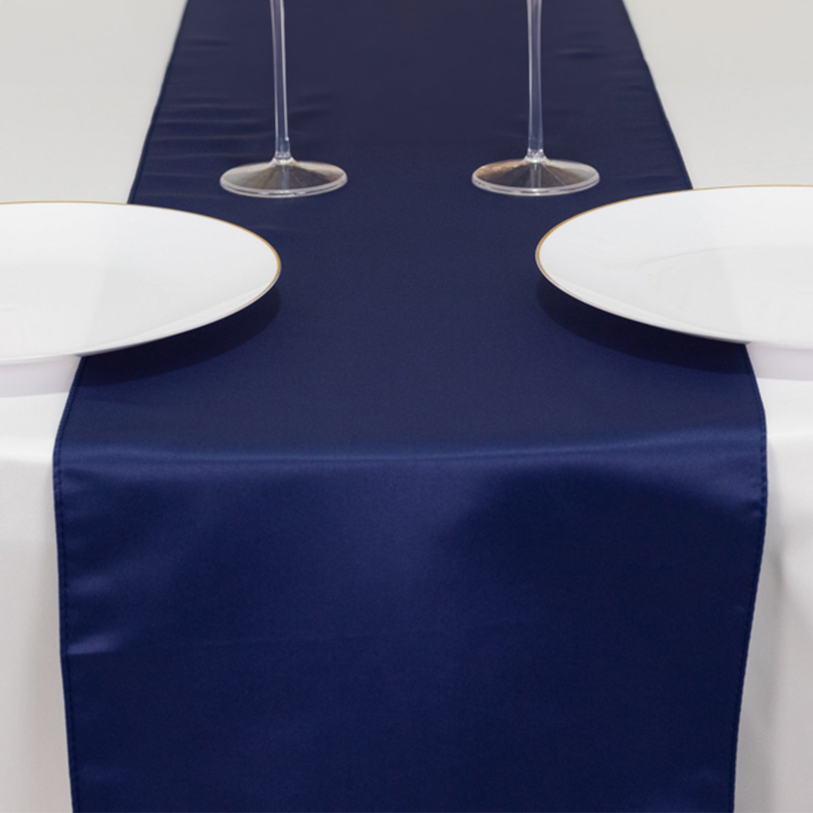 Lamour Satin 12"x108" Table Runner Navy Blue - Smooth & Lustrous Finish - Bell Racket Store
