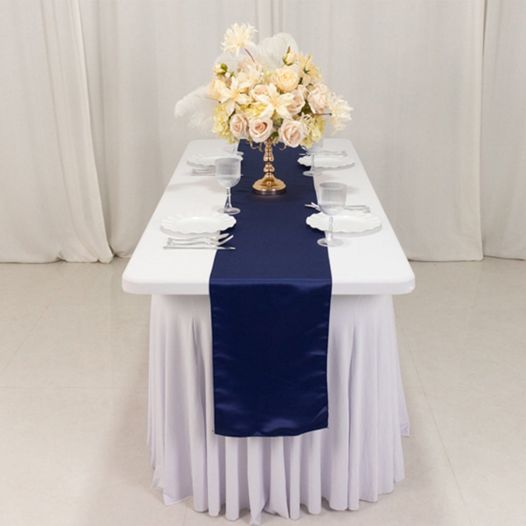Lamour Satin 12"x108" Table Runner Navy Blue - Smooth & Lustrous Finish - Bell Racket Store
