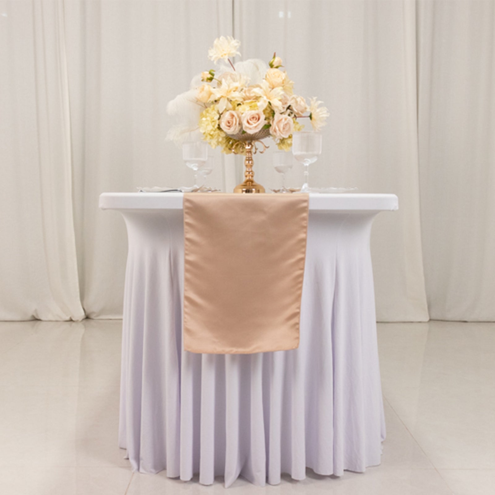 Lamour Satin 12"x108" Table Runner Nude - Smooth & Lustrous Finish - Bell Racket Store