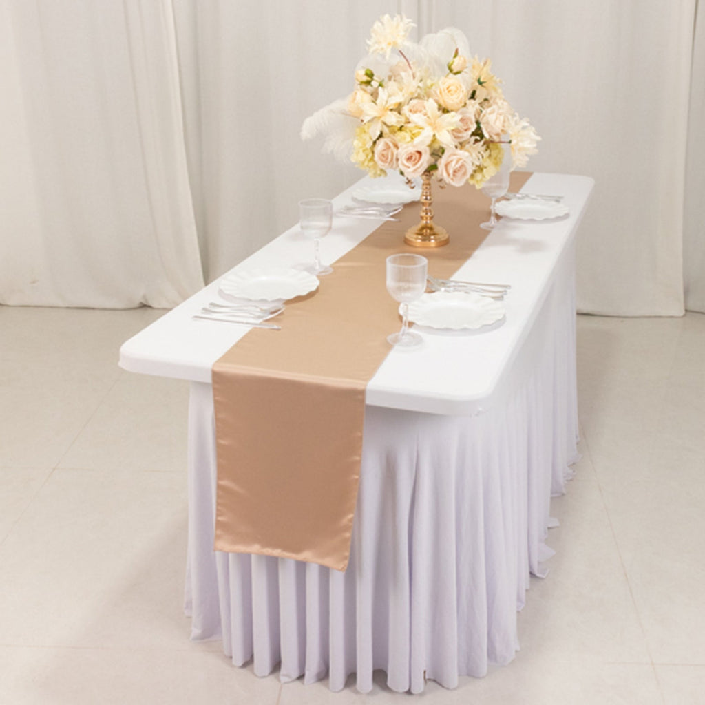 Lamour Satin 12"x108" Table Runner Nude - Smooth & Lustrous Finish - Bell Racket Store