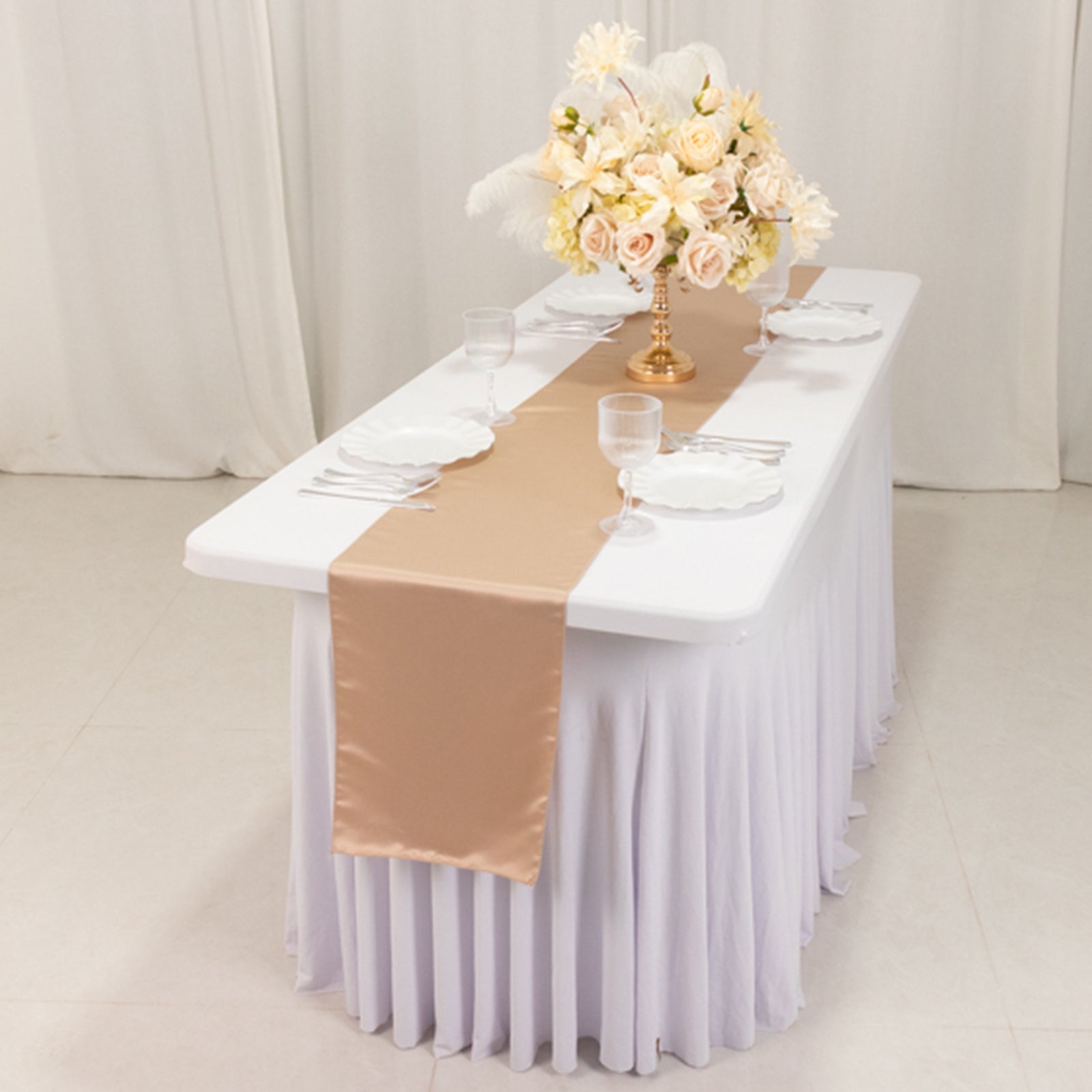 Lamour Satin 12"x108" Table Runner Nude - Smooth & Lustrous Finish - Bell Racket Store