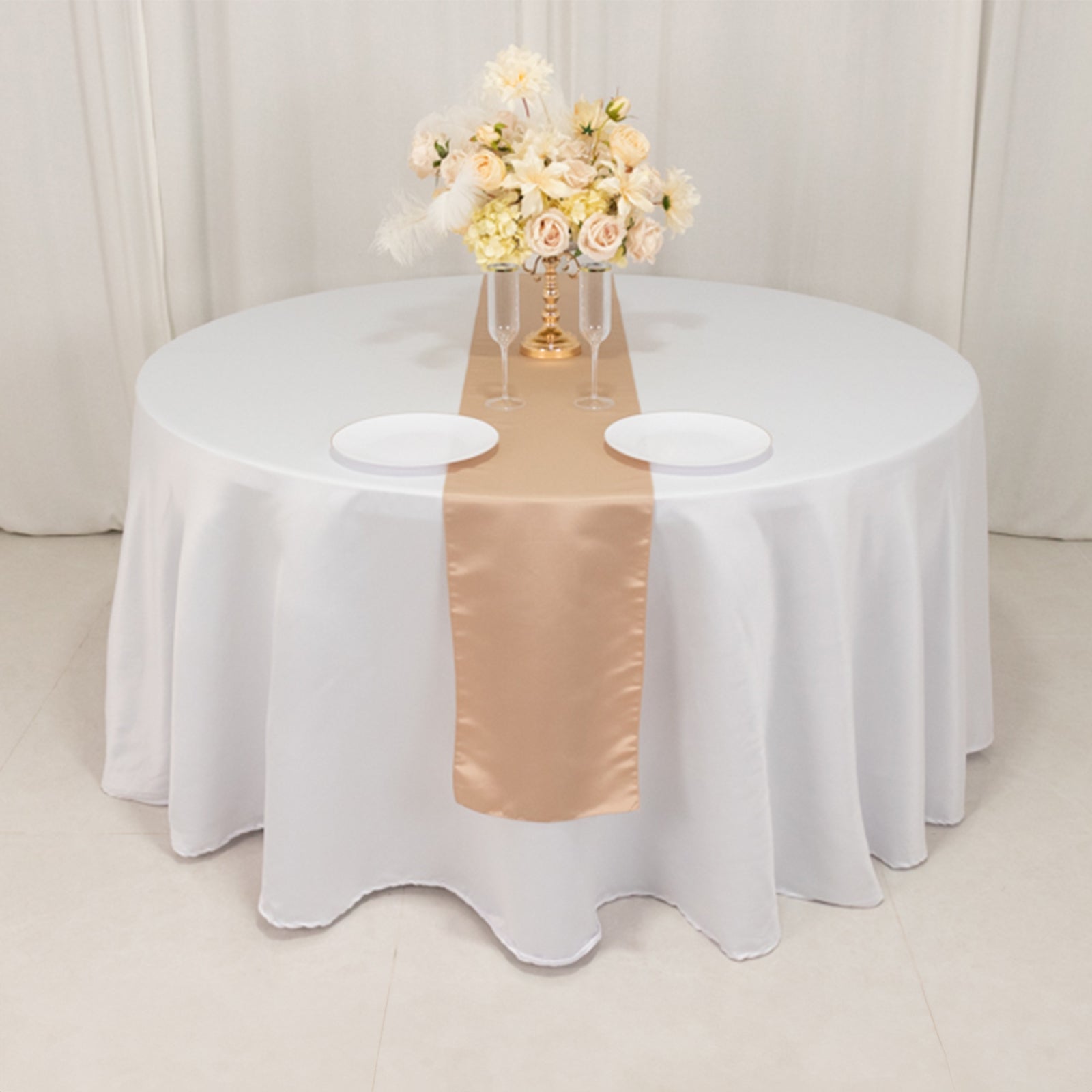 Lamour Satin 12"x108" Table Runner Nude - Smooth & Lustrous Finish - Bell Racket Store