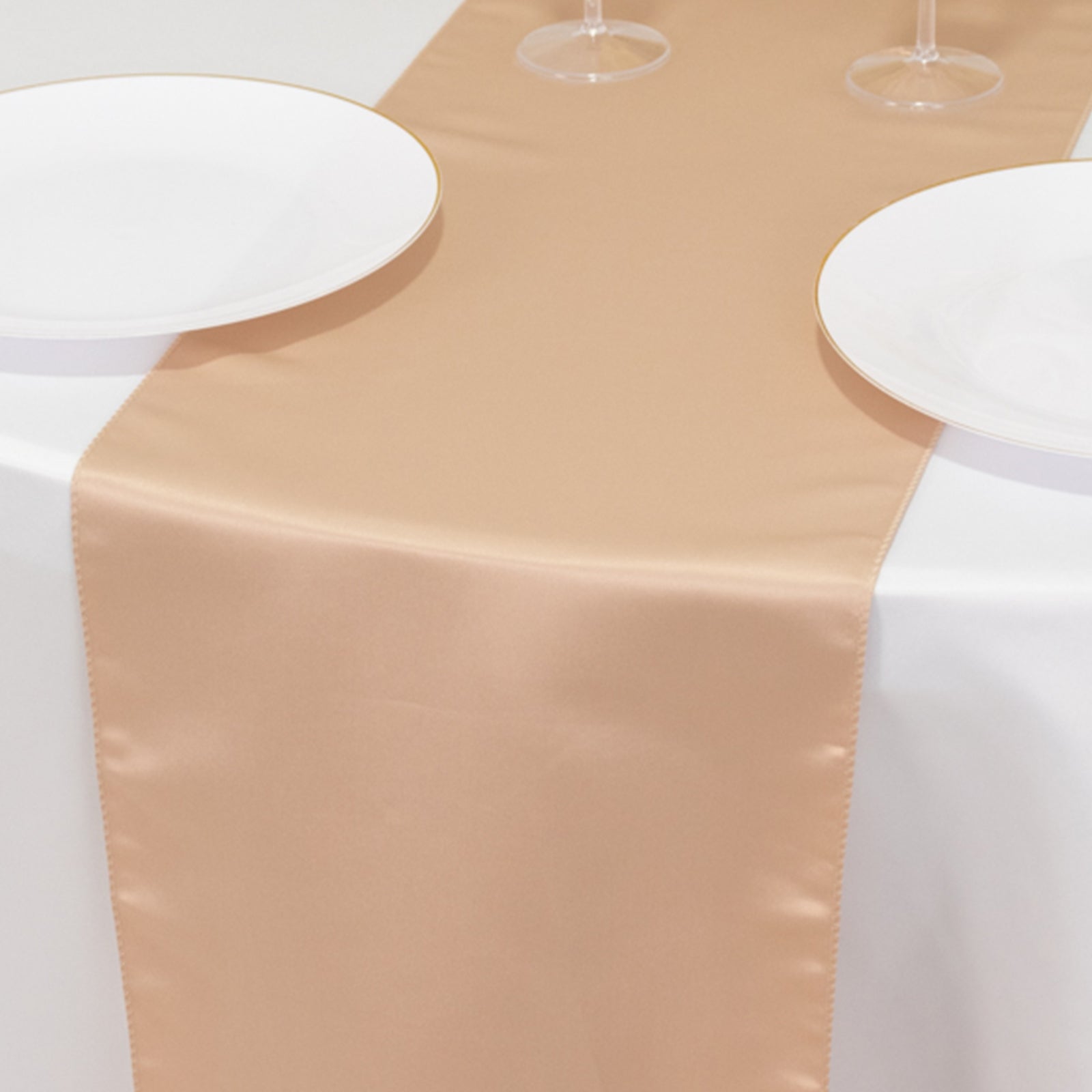 Lamour Satin 12"x108" Table Runner Nude - Smooth & Lustrous Finish - Bell Racket Store
