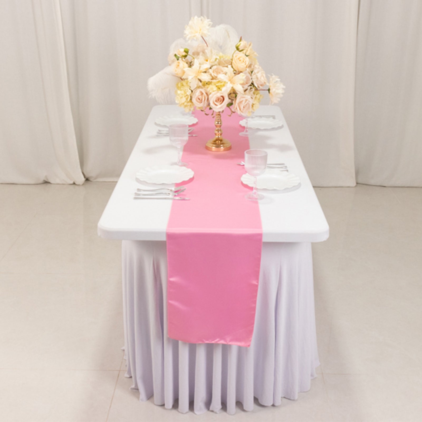 Lamour Satin 12"x108" Table Runner Pink - Smooth & Lustrous Finish - Bell Racket Store