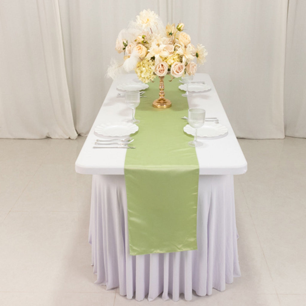 Lamour Satin 12"x108" Table Runner Sage Green - Smooth & Lustrous Finish - Bell Racket Store