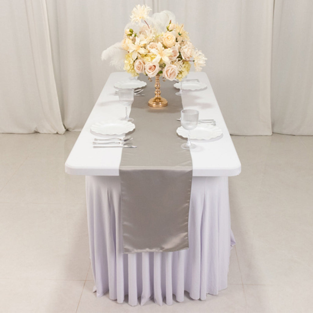 Lamour Satin 12"x108" Table Runner Silver - Smooth & Lustrous Finish - Bell Racket Store
