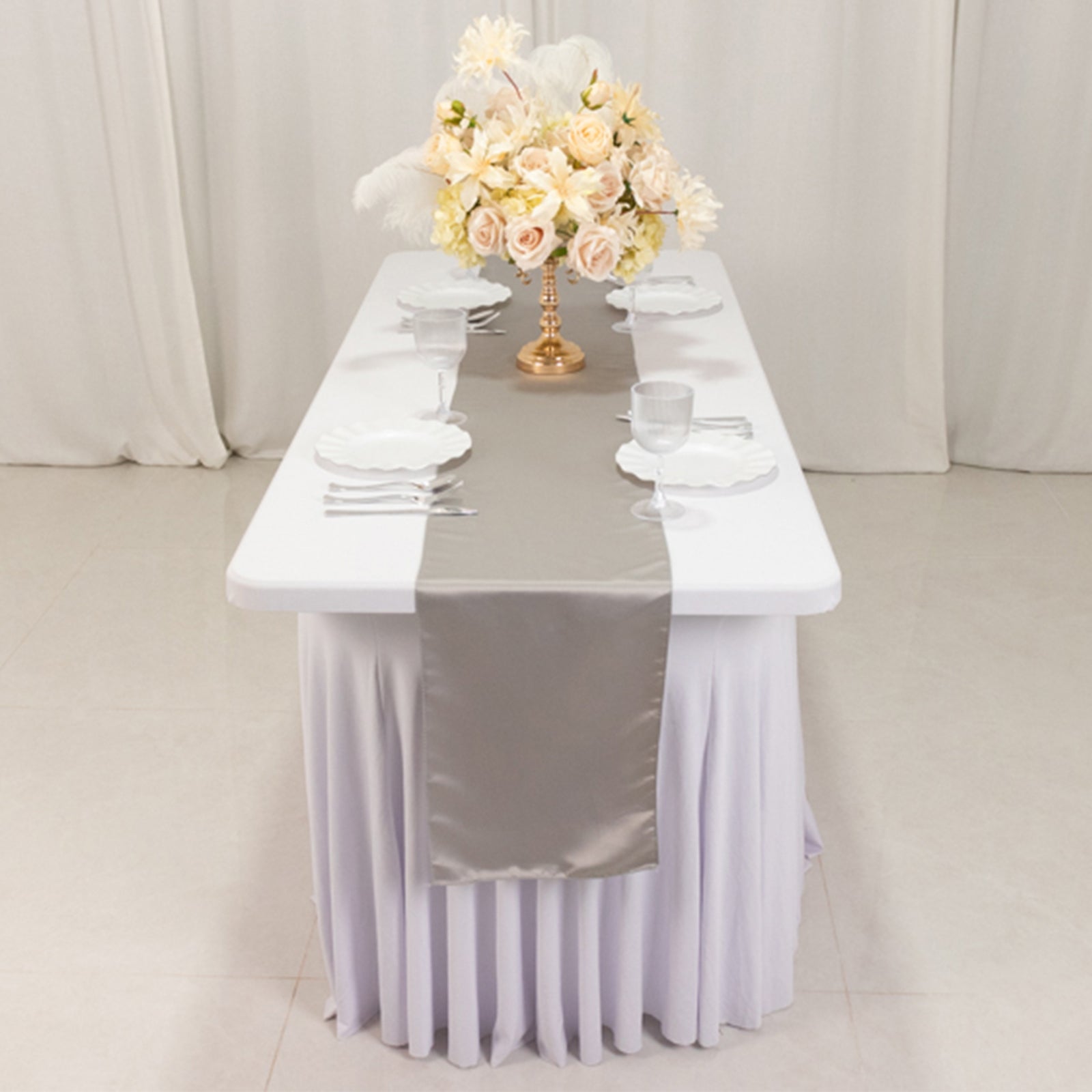 Lamour Satin 12"x108" Table Runner Silver - Smooth & Lustrous Finish - Bell Racket Store