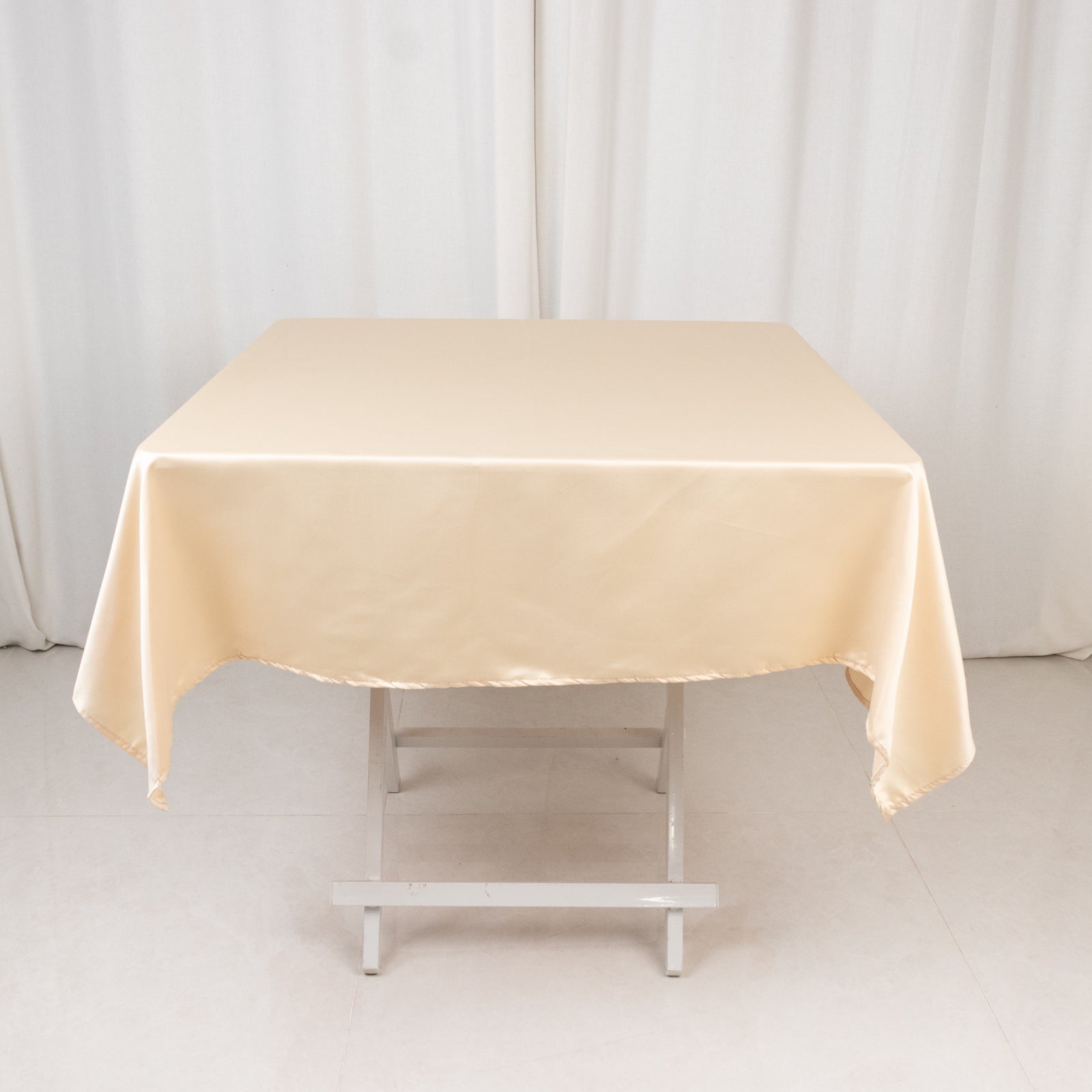 Lamour Satin 54"x54" Square Tablecloth Beige - Durable & Silk - Like Table Cover - Bell Racket Store
