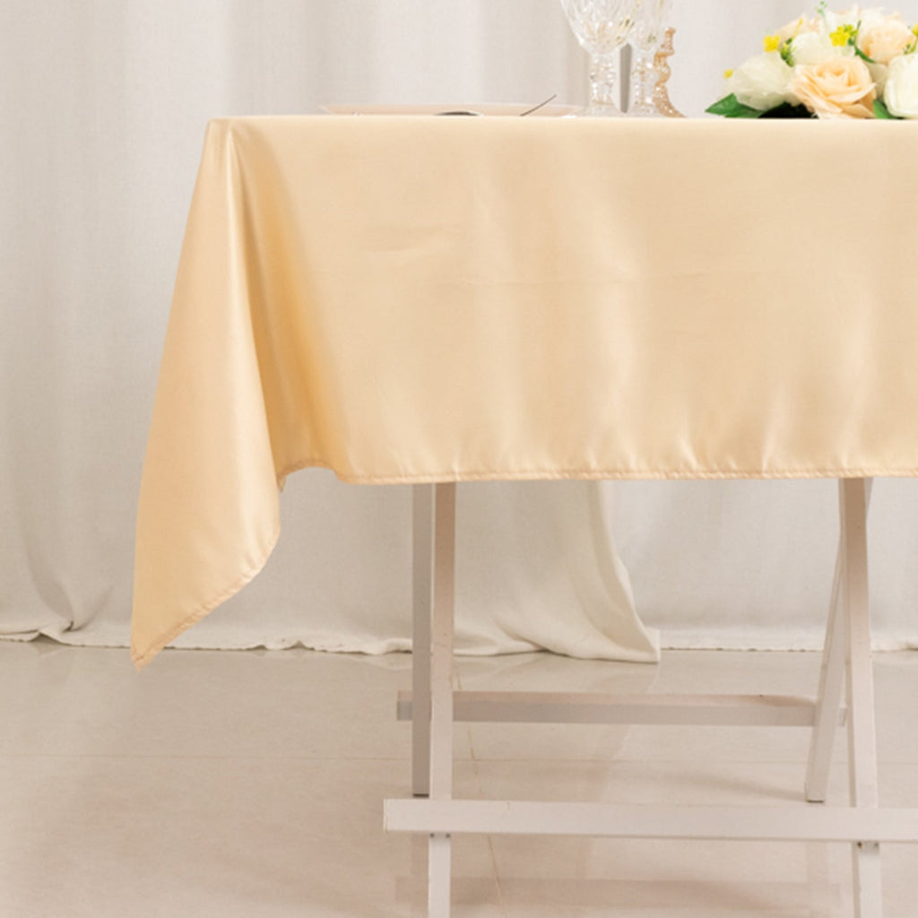 Lamour Satin 54"x54" Square Tablecloth Beige - Durable & Silk - Like Table Cover - Bell Racket Store