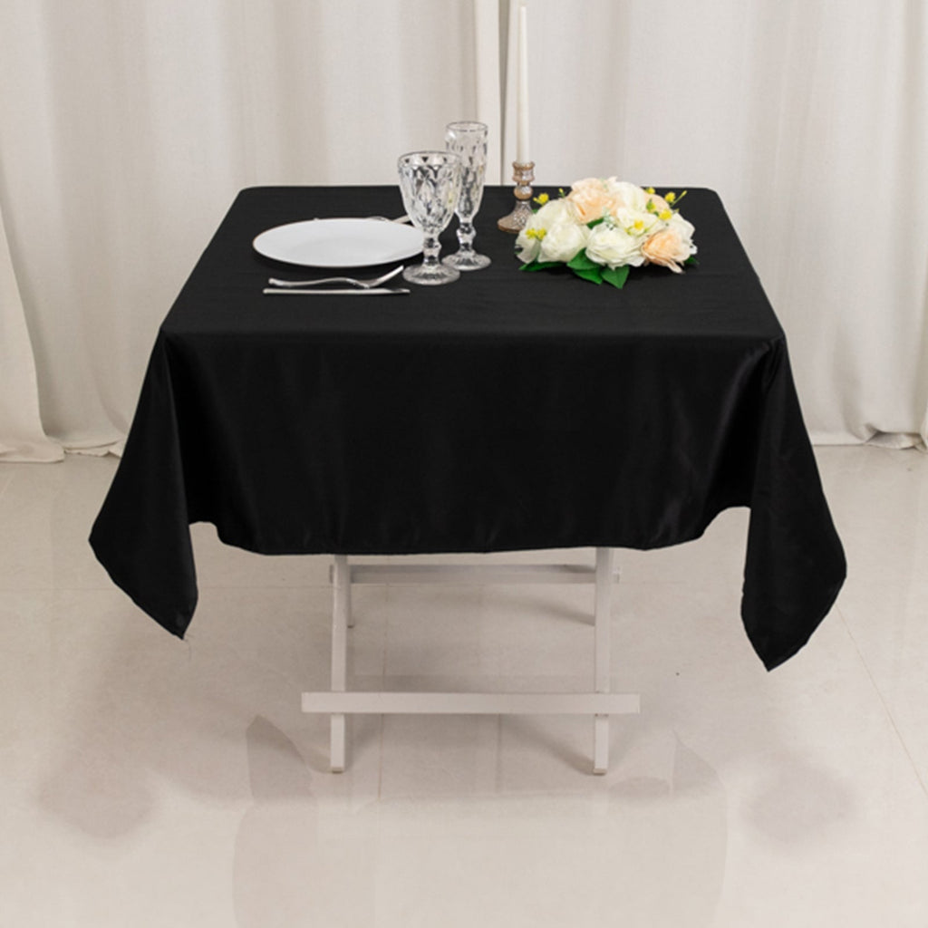 Lamour Satin 54"x54" Square Tablecloth Black - Durable & Silk - Like Table Cover for Weddings & Parties - Bell Racket Store